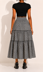 Jupe Midi à Plusieurs Niveaux Carreaux Vintage