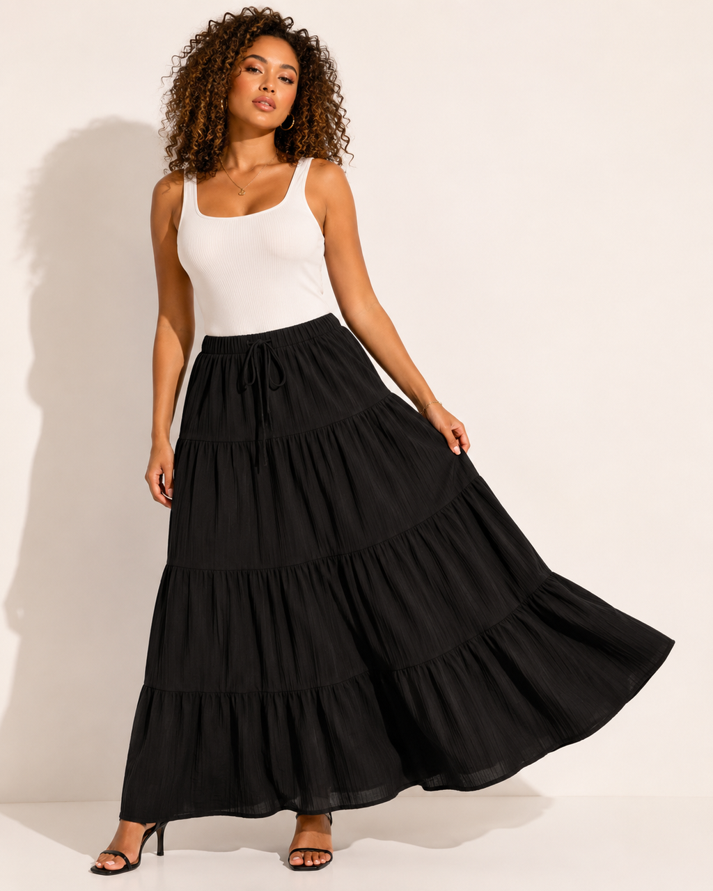 Jupe Plissée Taille Haute Cordon de Serrage