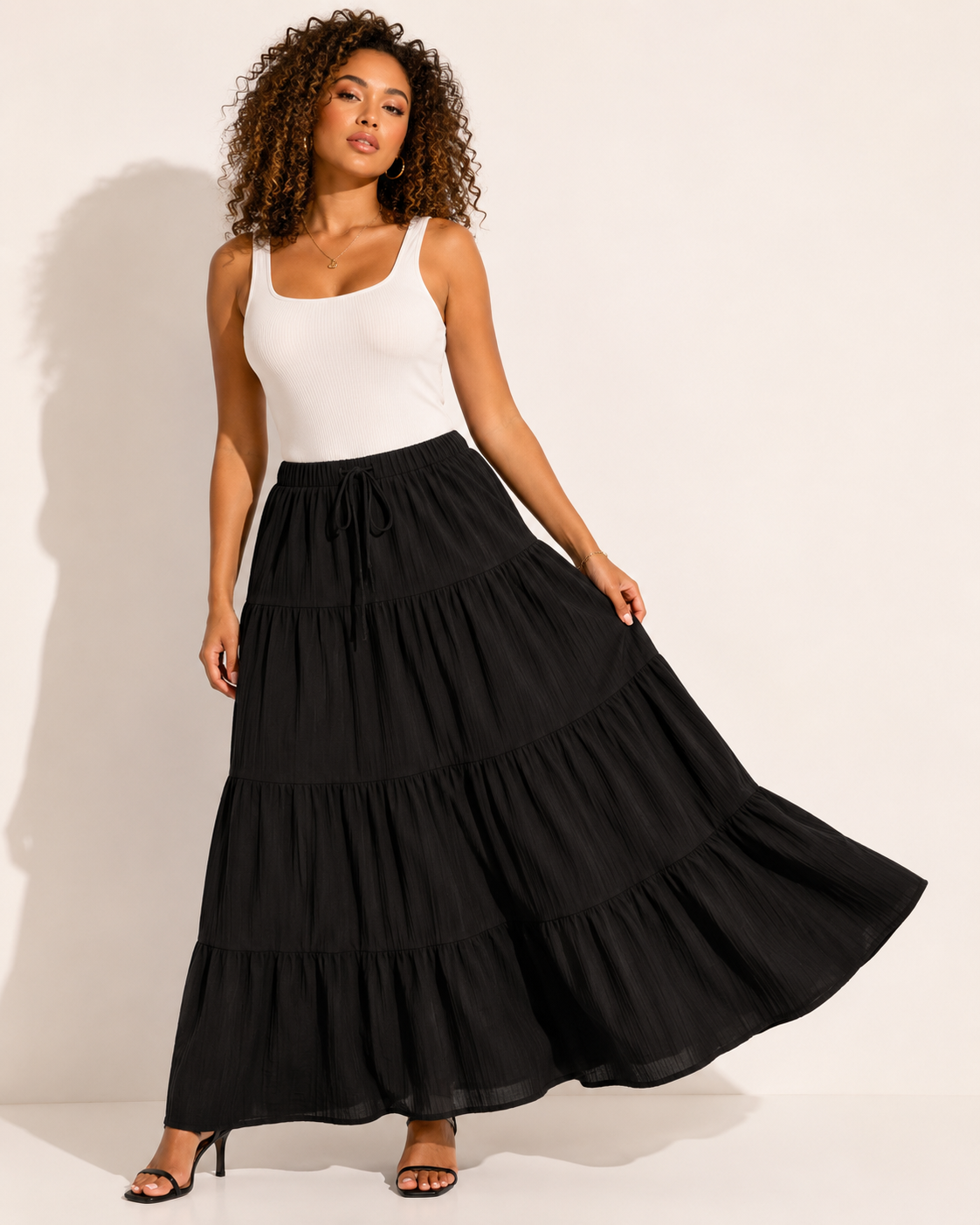 Jupe Plissée Taille Haute Cordon de Serrage