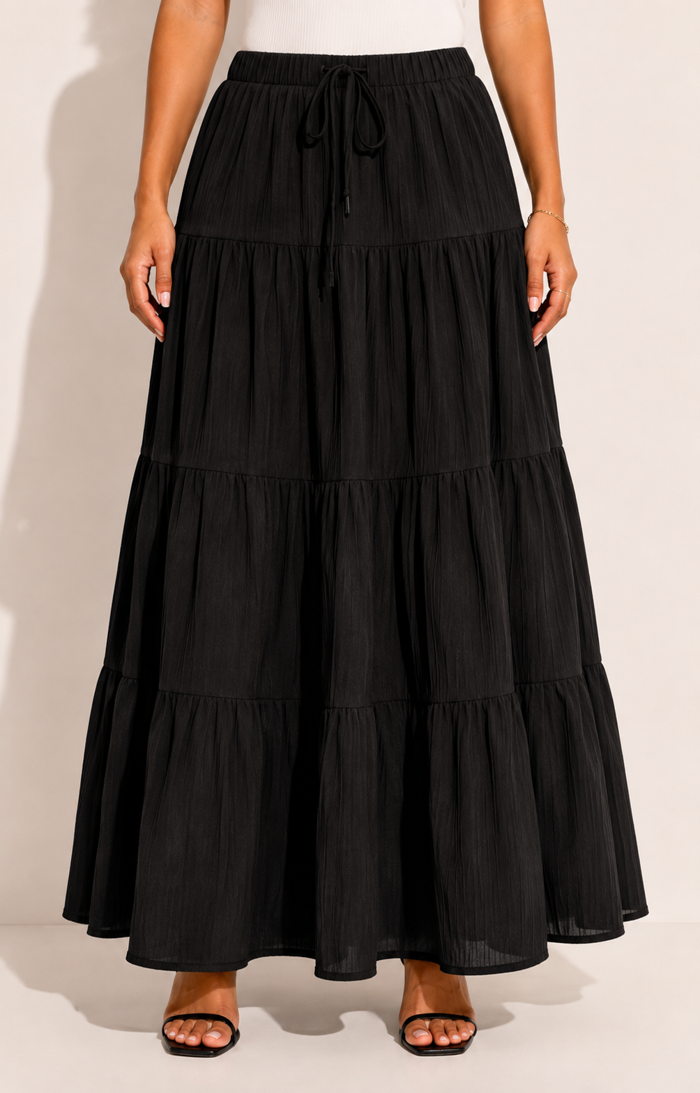 Jupe Plissée Taille Haute Cordon de Serrage