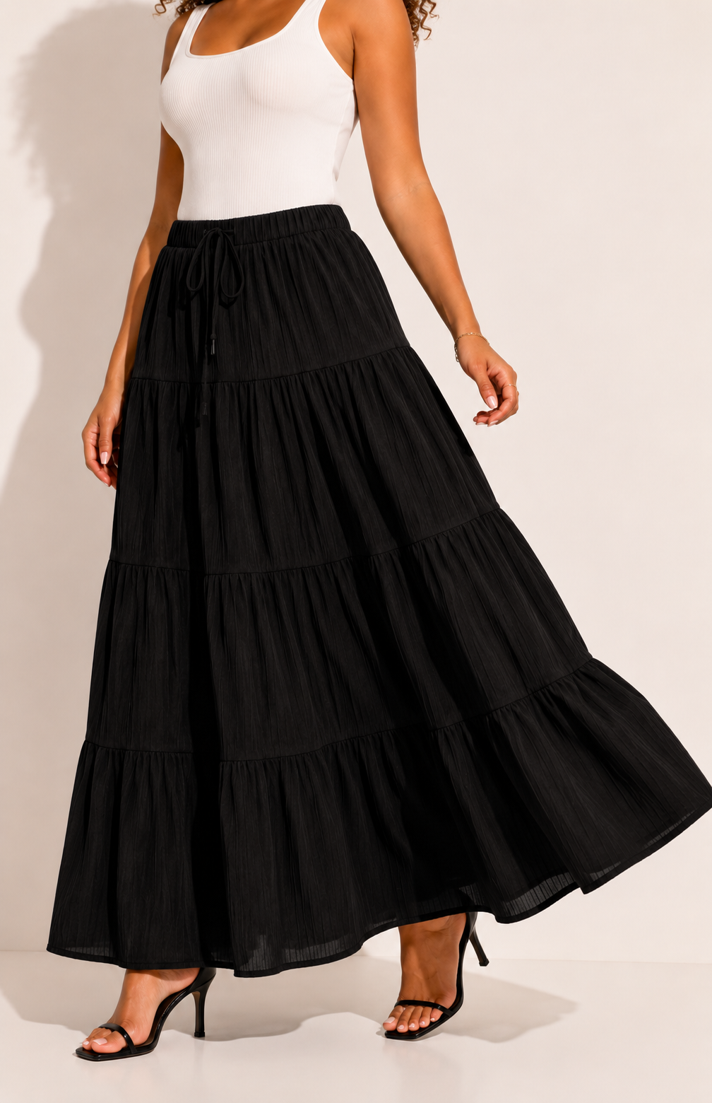 Jupe Plissée Taille Haute Cordon de Serrage