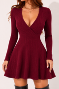 Robe Pull Bodycon Col V Manches Longues