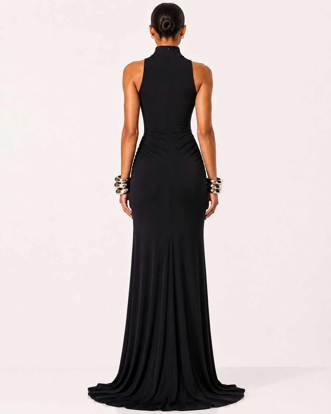 Robe Longue Col Roulé Épaules Dénudées Fendue