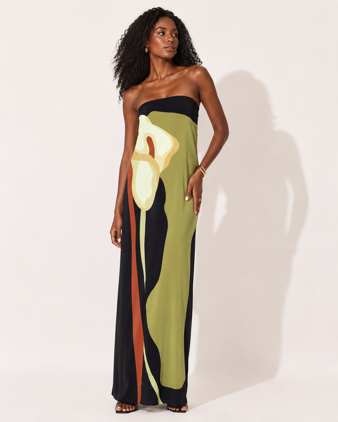 Robe Longue Imprimée Sans Bretelles Dos Nu