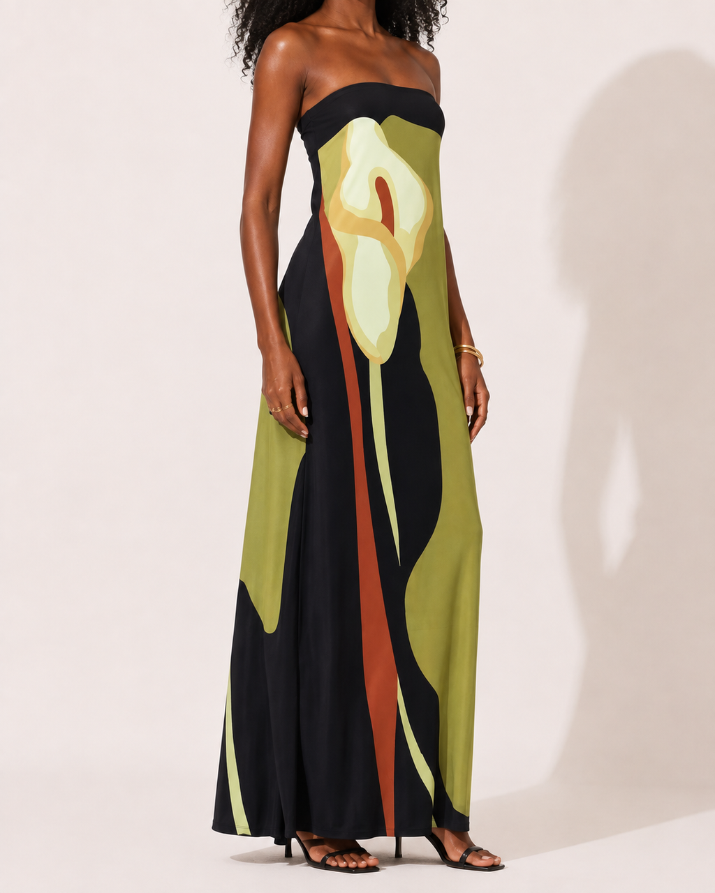 Robe Longue Imprimée Sans Bretelles Dos Nu