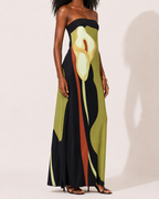Robe Longue Imprimée Sans Bretelles Dos Nu