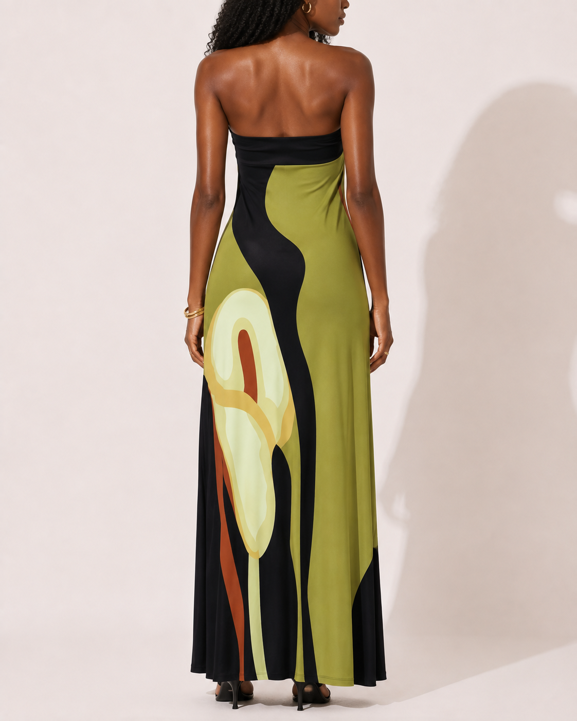 Robe Longue Imprimée Sans Bretelles Dos Nu