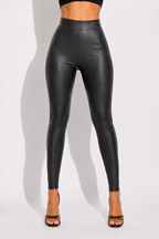 Pantalon en Cuir Taille Haute Slim Extensible
