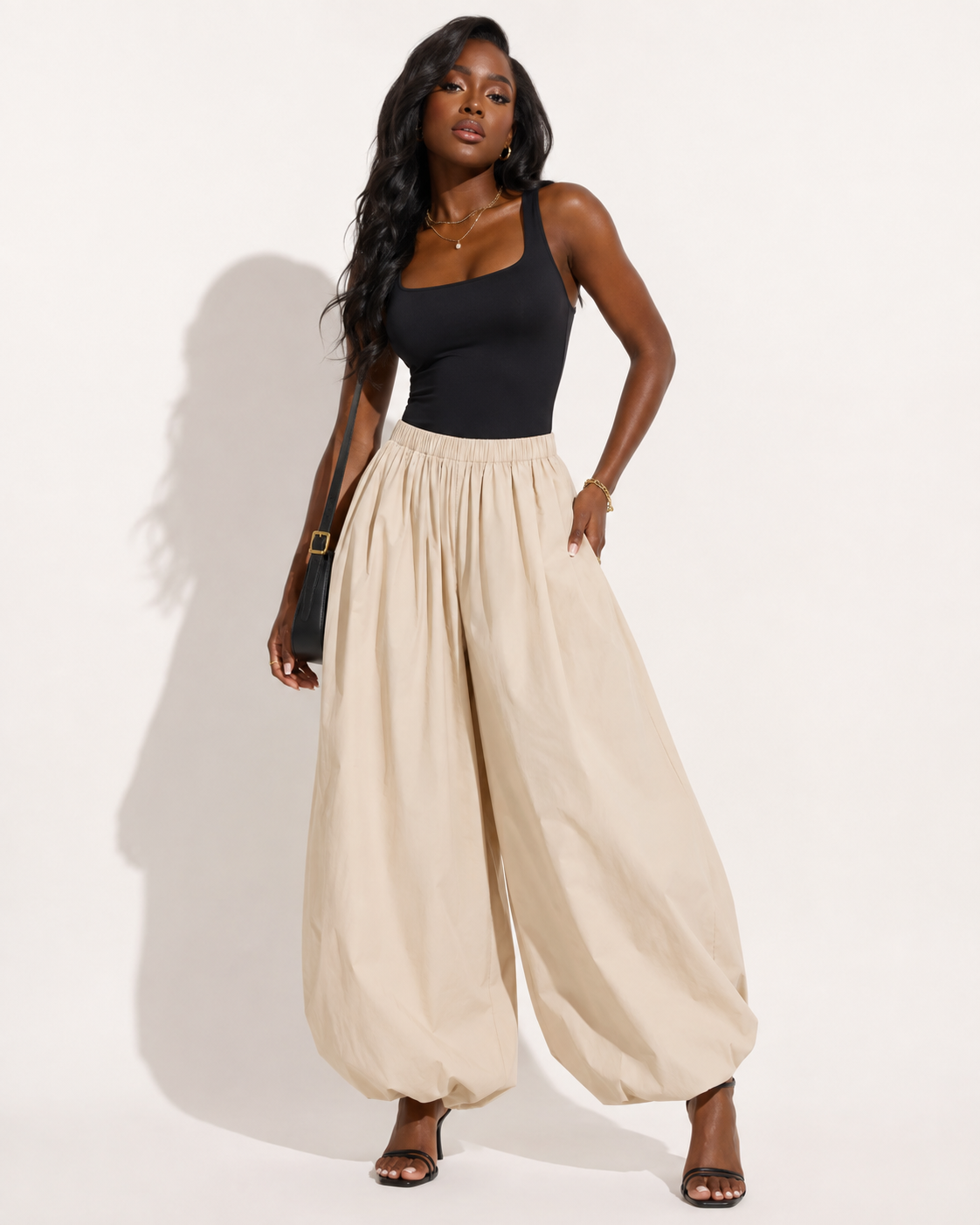 Pantalon Ample en Coton Style Lanterne