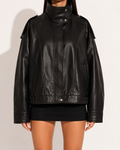 Veste en Cuir Noir Oversize Bombardier