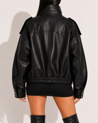 Veste en Cuir Noir Oversize Bombardier