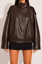 Veste en Cuir Noir Oversize Bombardier
