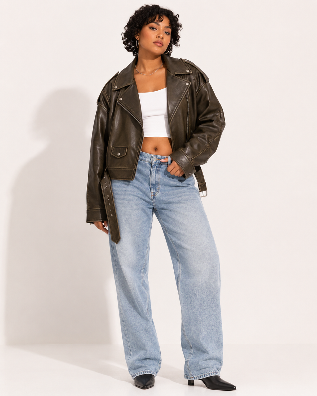 Veste Courte en Similicuir Oversize Motard