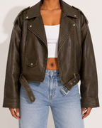 Veste Courte en Similicuir Oversize Motard