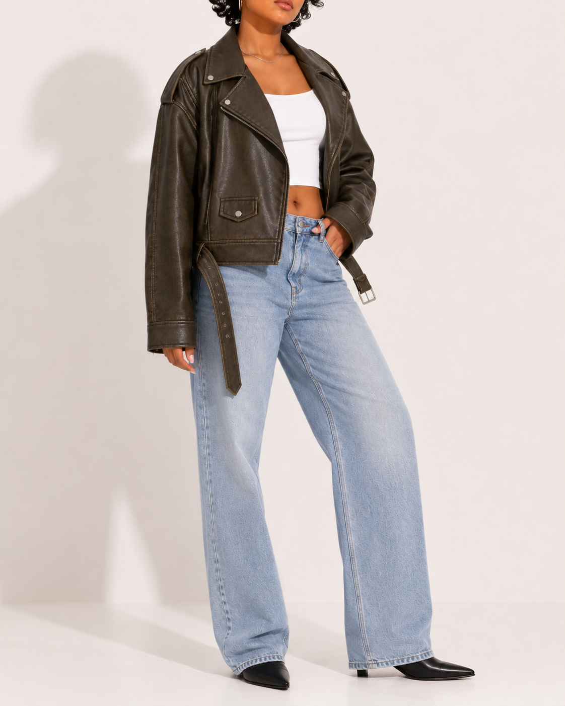 Veste Courte en Similicuir Oversize Motard