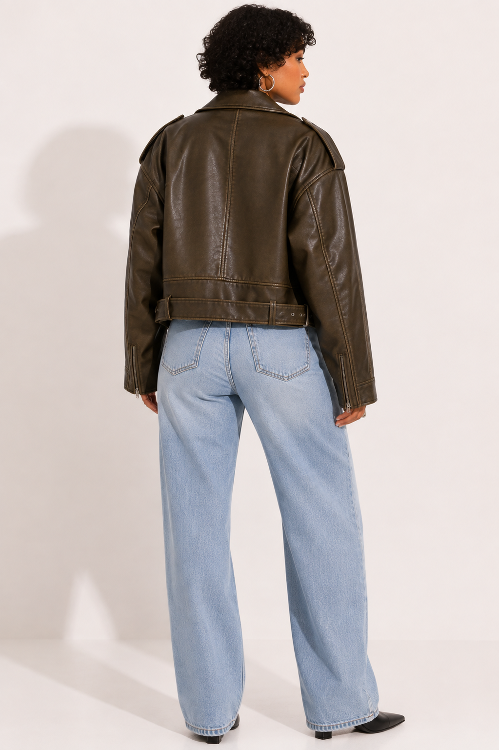 Veste Courte en Similicuir Oversize Motard