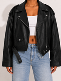 Veste Courte en Similicuir Oversize Motard