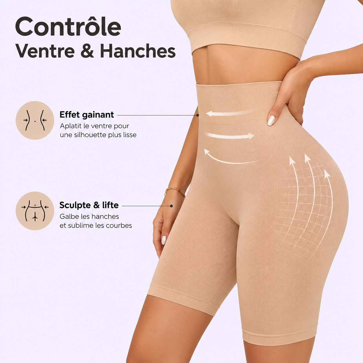 Short Sculptant Taille Haute Cuisses Mi-Longueur Lot de 3
