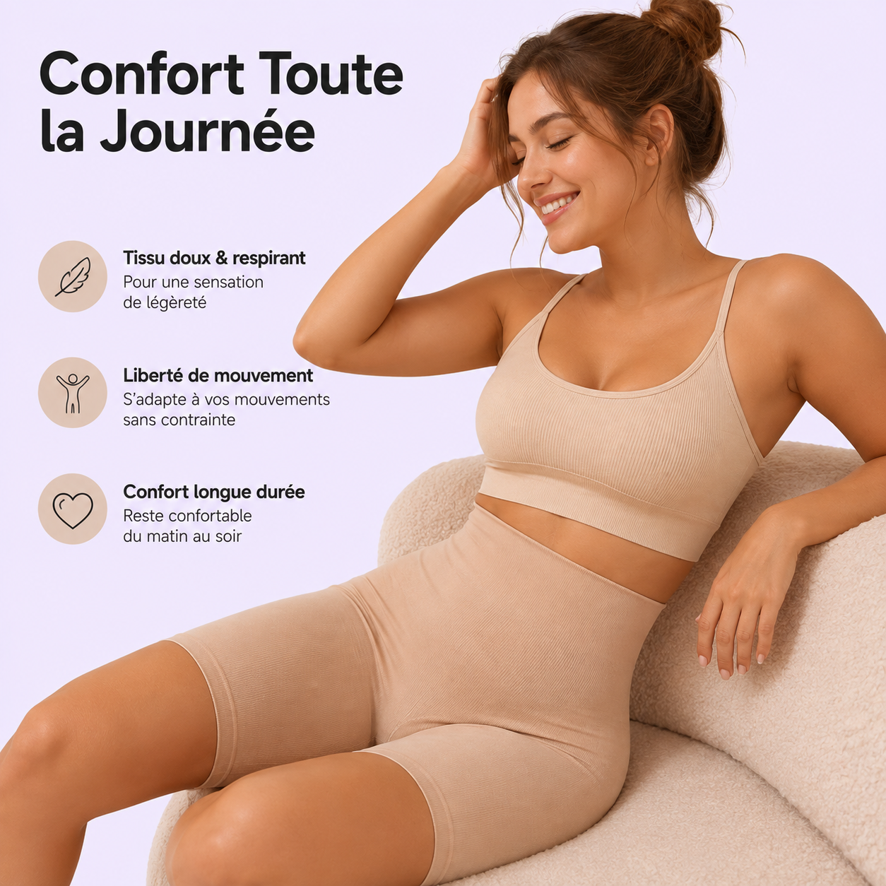 Short Sculptant Taille Haute Cuisses Mi-Longueur Lot de 3