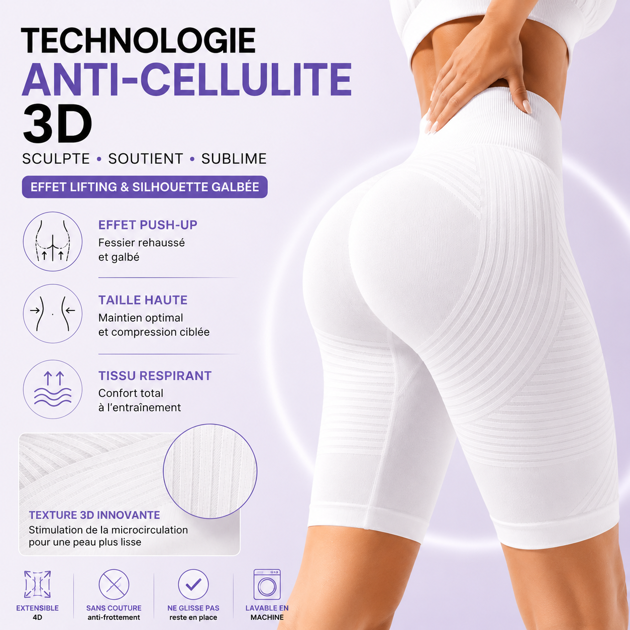 Short Anti-Cellulite 3D Taille Haute - Lot de 3