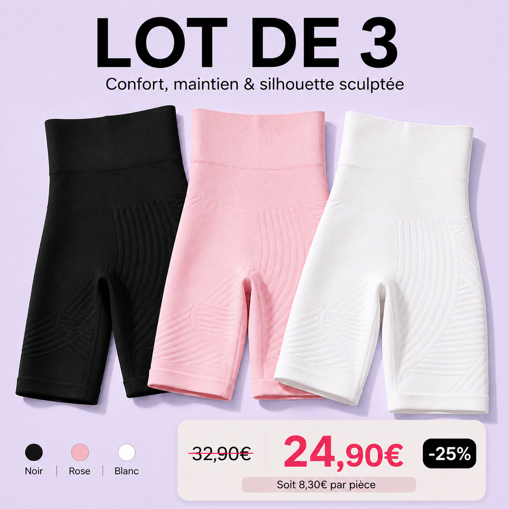 Short Anti-Cellulite 3D Taille Haute - Lot de 3