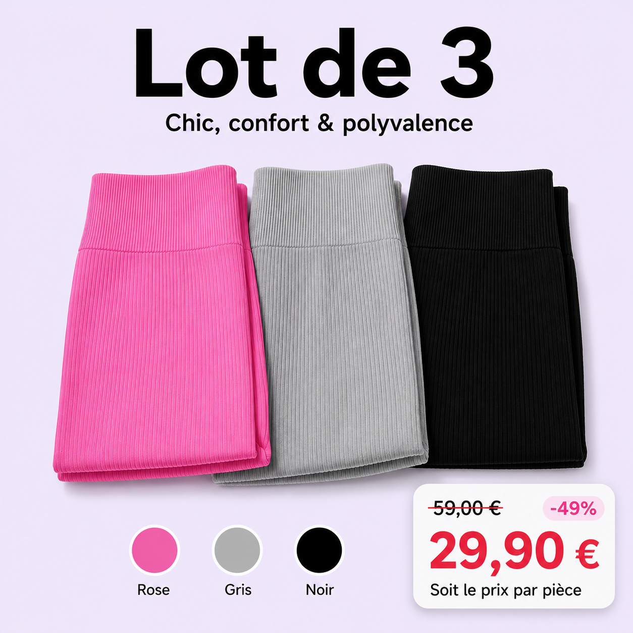 Jupe Crayon Tricotée Taille Haute Bureau - Lot de 3