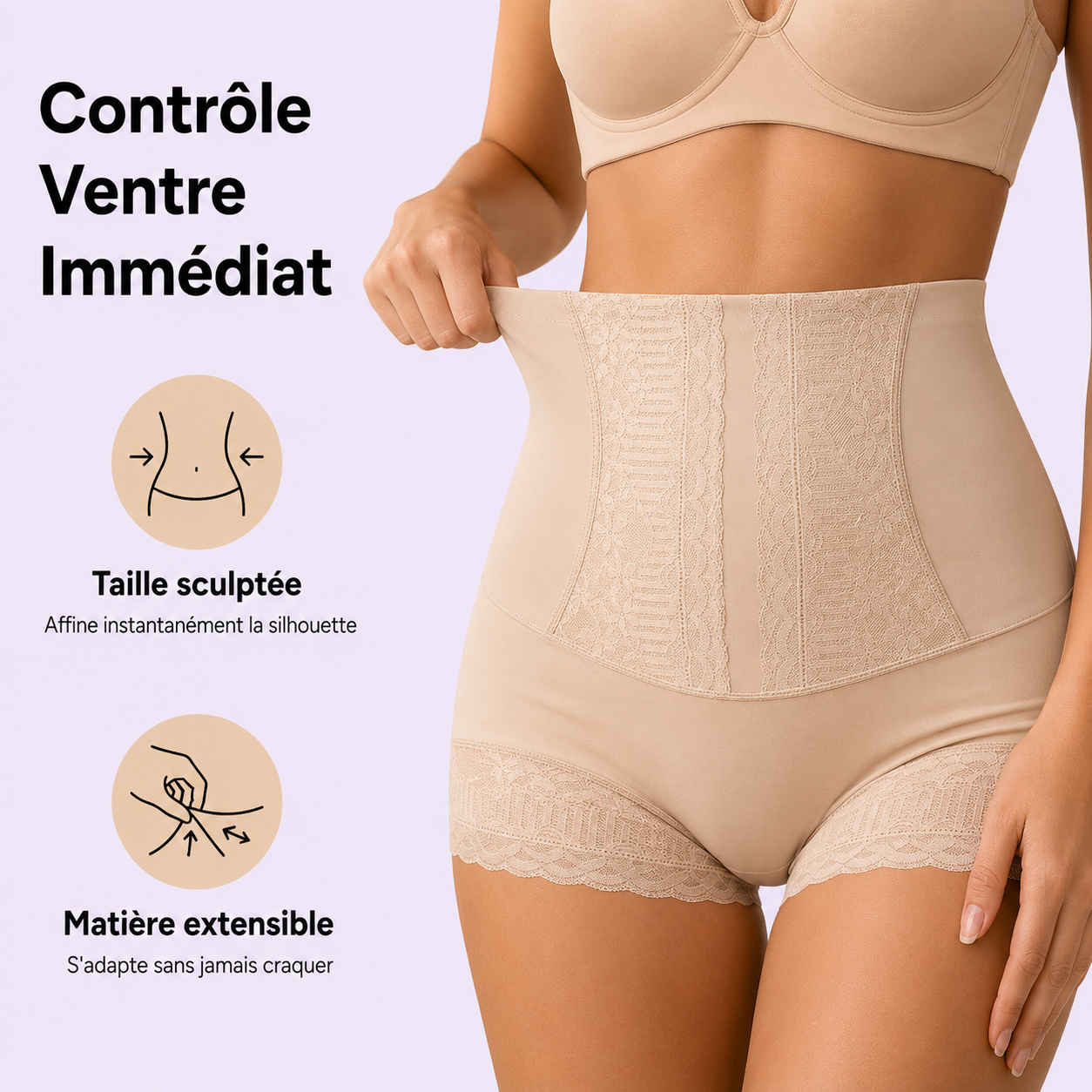 Short Gainant Taille Haute Sans Couture Dentelle Lot de 3