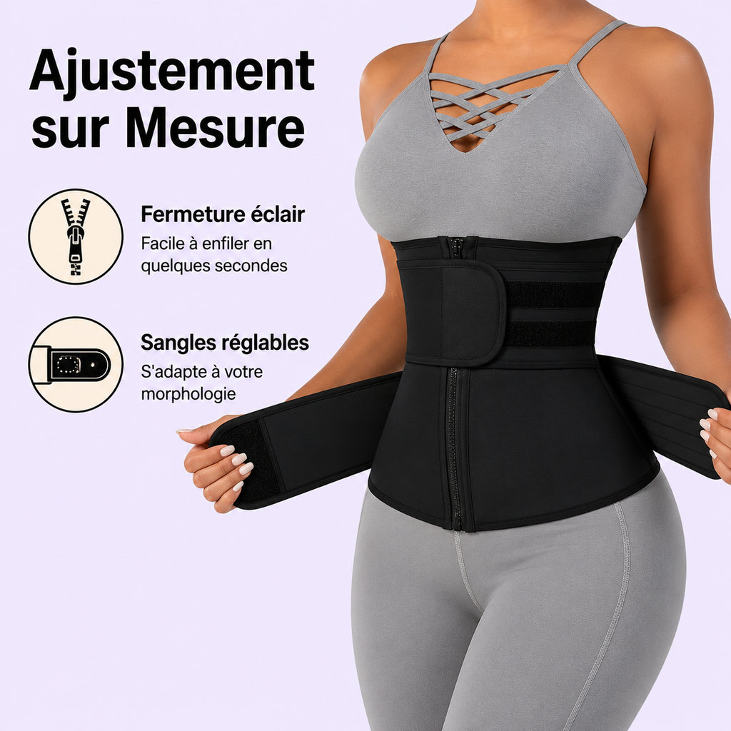 Ceinture Amincissante Ajustable Fermeture Éclair Contrôle du Ventre