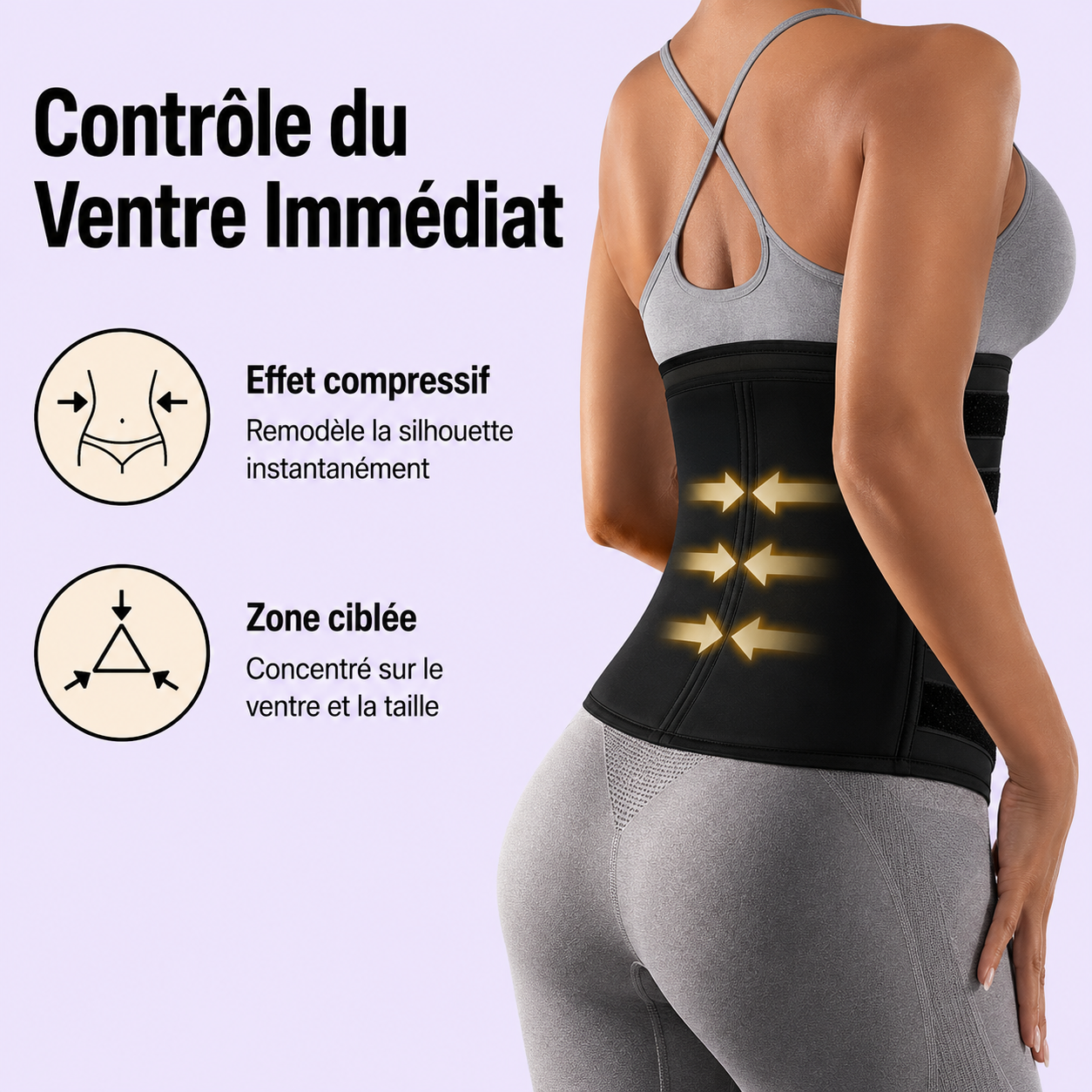 Ceinture Amincissante Ajustable Fermeture Éclair Contrôle du Ventre