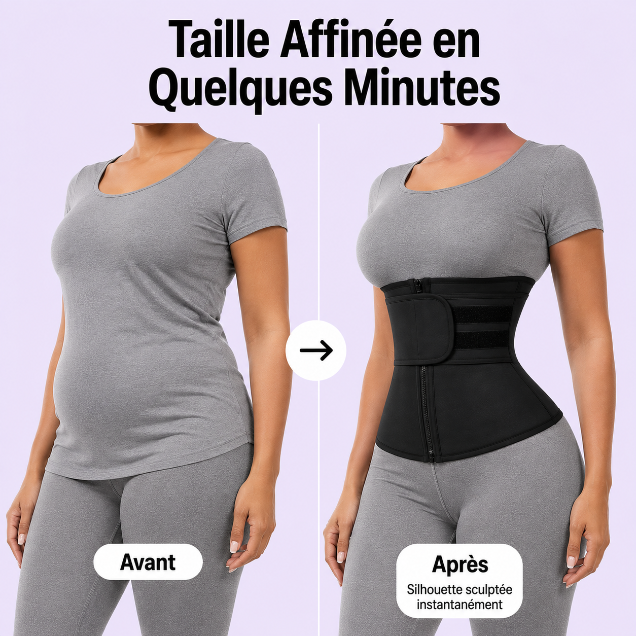Ceinture Amincissante Ajustable Fermeture Éclair Contrôle du Ventre