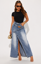 Jupe Longue en Jean Délavé Asymétrique