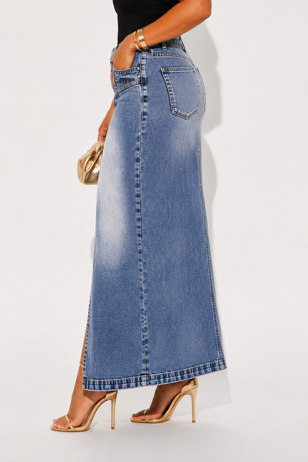 Jupe Longue en Jean Délavé Asymétrique