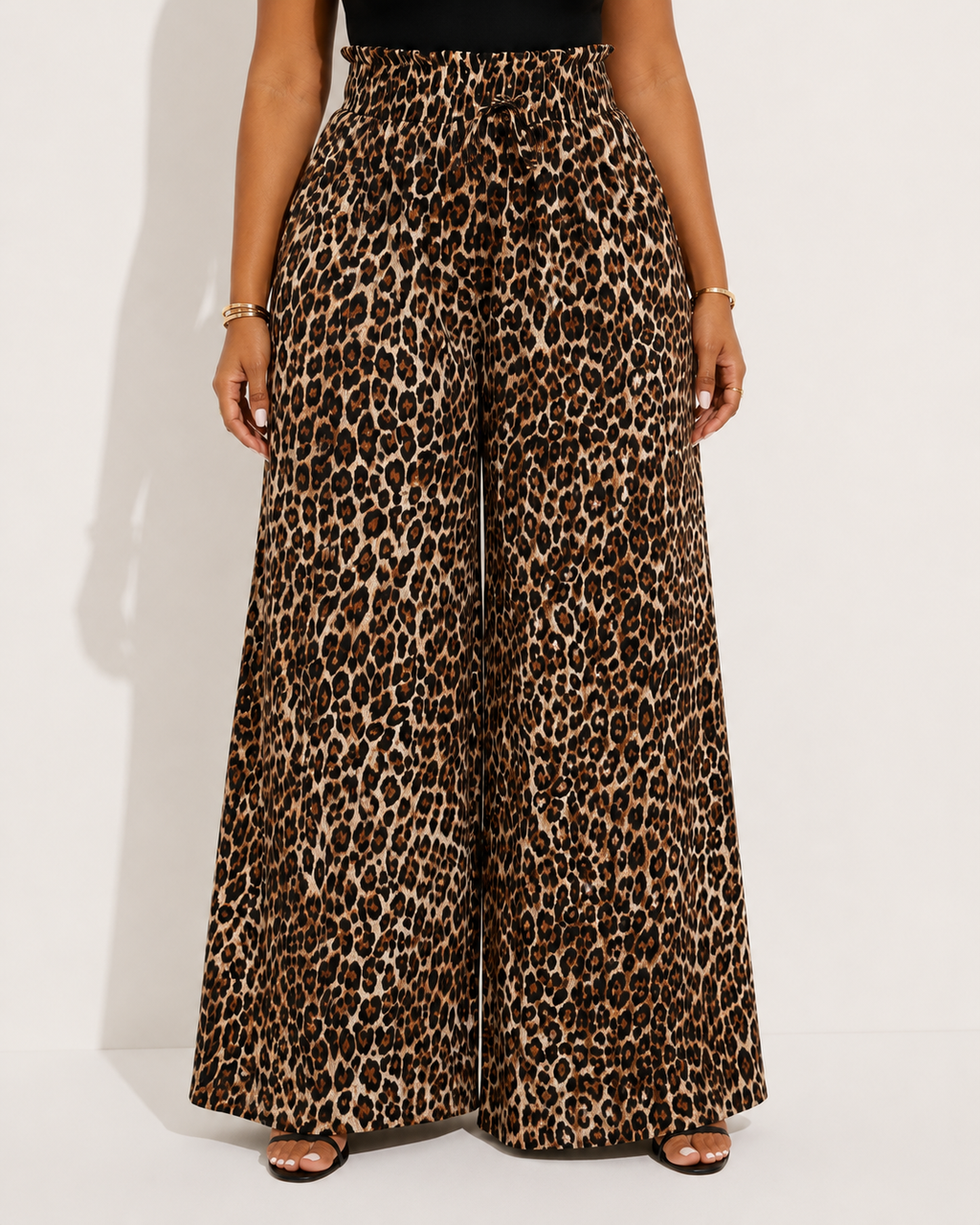 Pantalon Imprimé Léopard Taille Haute Jambes Larges