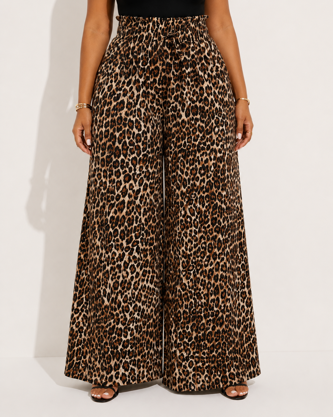 Pantalon Imprimé Léopard Taille Haute Jambes Larges