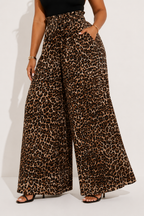 Pantalon Imprimé Léopard Taille Haute Jambes Larges