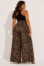 Pantalon Imprimé Léopard Taille Haute Jambes Larges