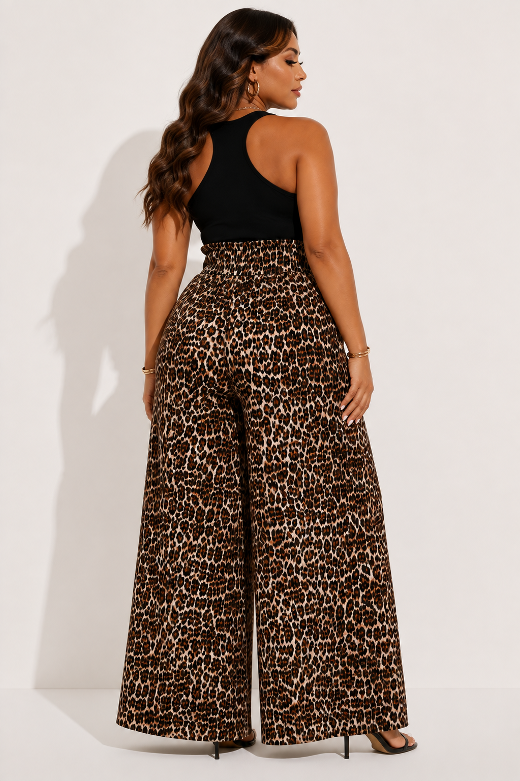 Pantalon Imprimé Léopard Taille Haute Jambes Larges