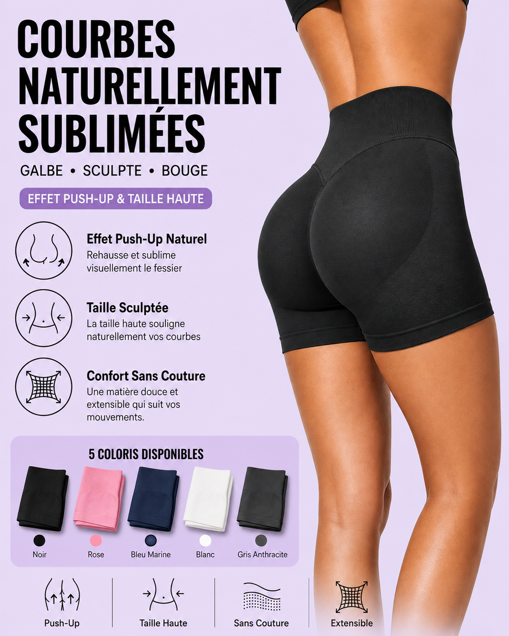 Short Sans Couture Push-Up Fessier Yoga
