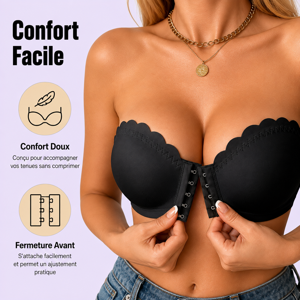 Soutien-gorge en Dentelle Sans Bretelles Push-Up - Lot de 3