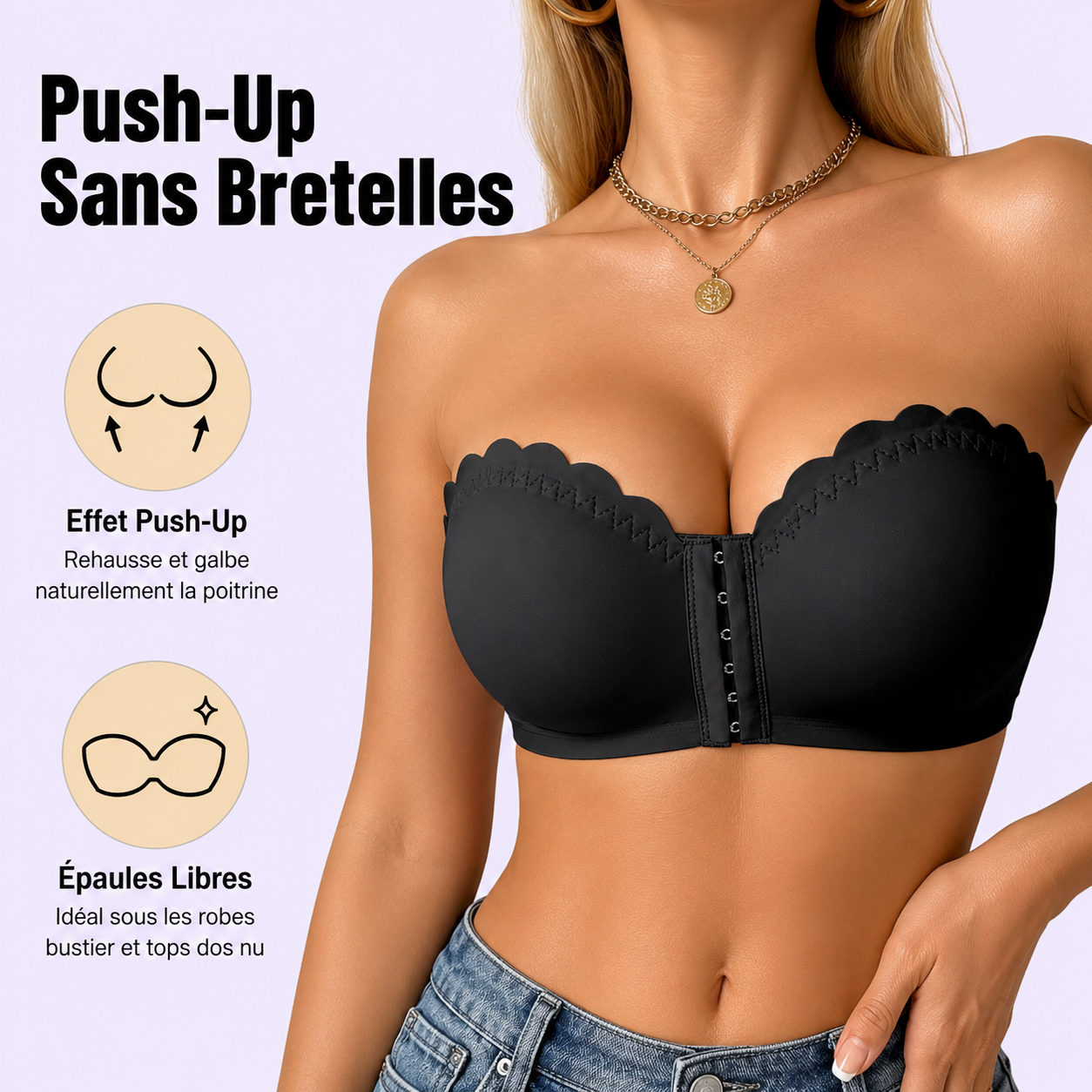 Soutien-gorge en Dentelle Sans Bretelles Push-Up - Lot de 3