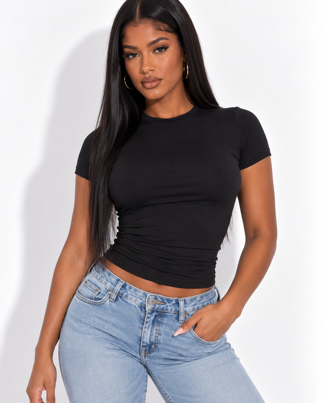 T-Shirt Slim Col Rond Tricoté Streetwear