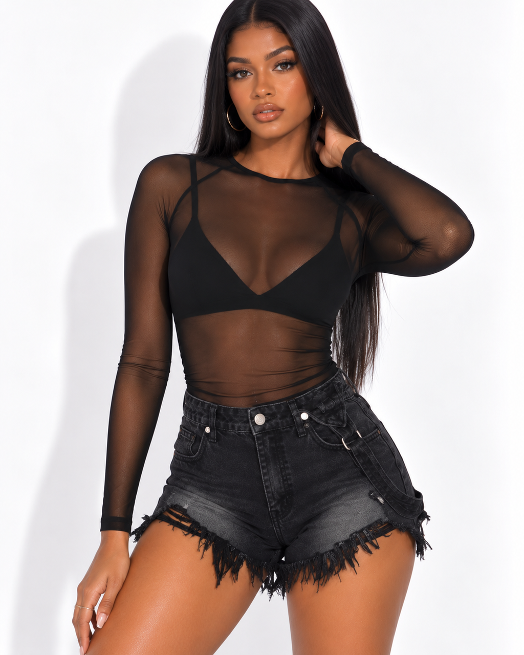 Top Manches Longues en Mesh Transparent