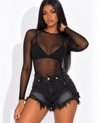 Top Manches Longues en Mesh Transparent