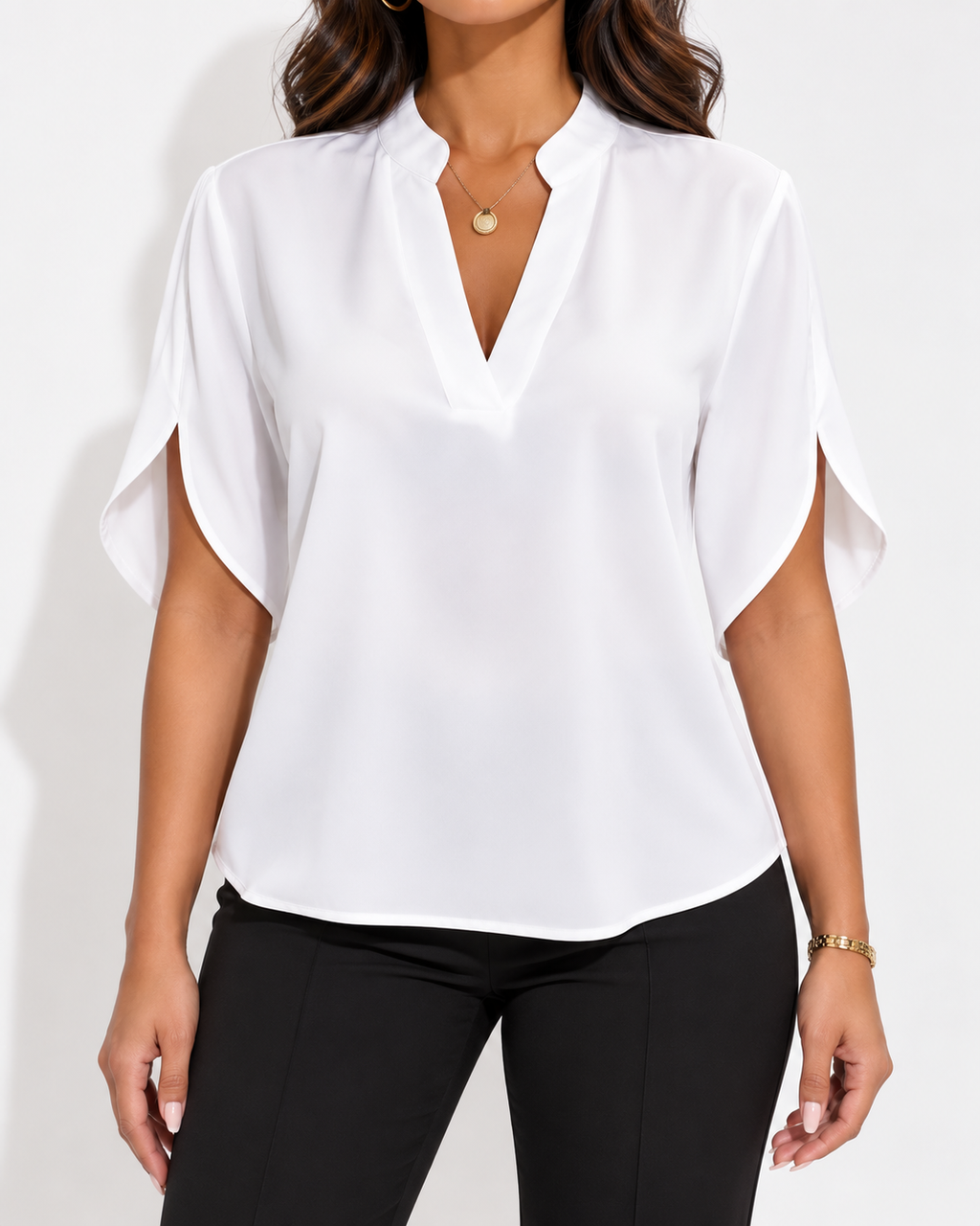 Blouse Col V Manches Mi-Longues Bureau