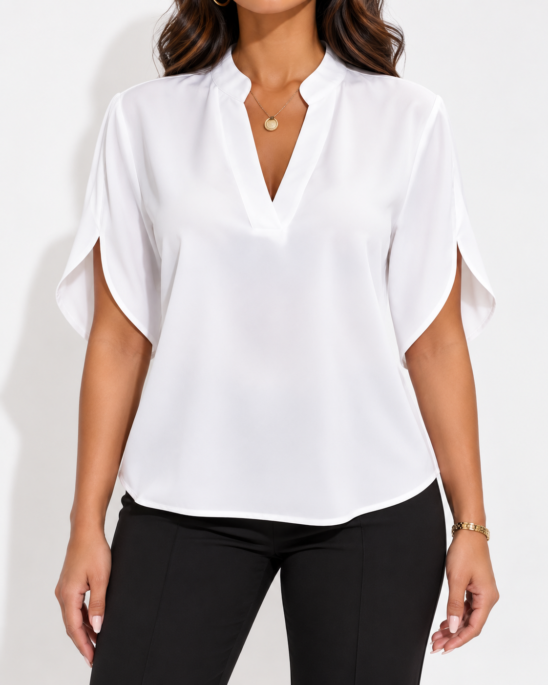 Blouse Col V Manches Mi-Longues Bureau