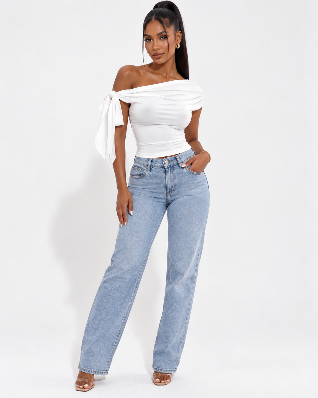 Crop Top Asymétrique Une Épaule Dos Noué