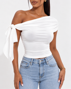 Crop Top Asymétrique Une Épaule Dos Noué