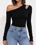 T-Shirt Manches Longues Épaule Dénudée Crop