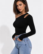 T-Shirt Manches Longues Épaule Dénudée Crop