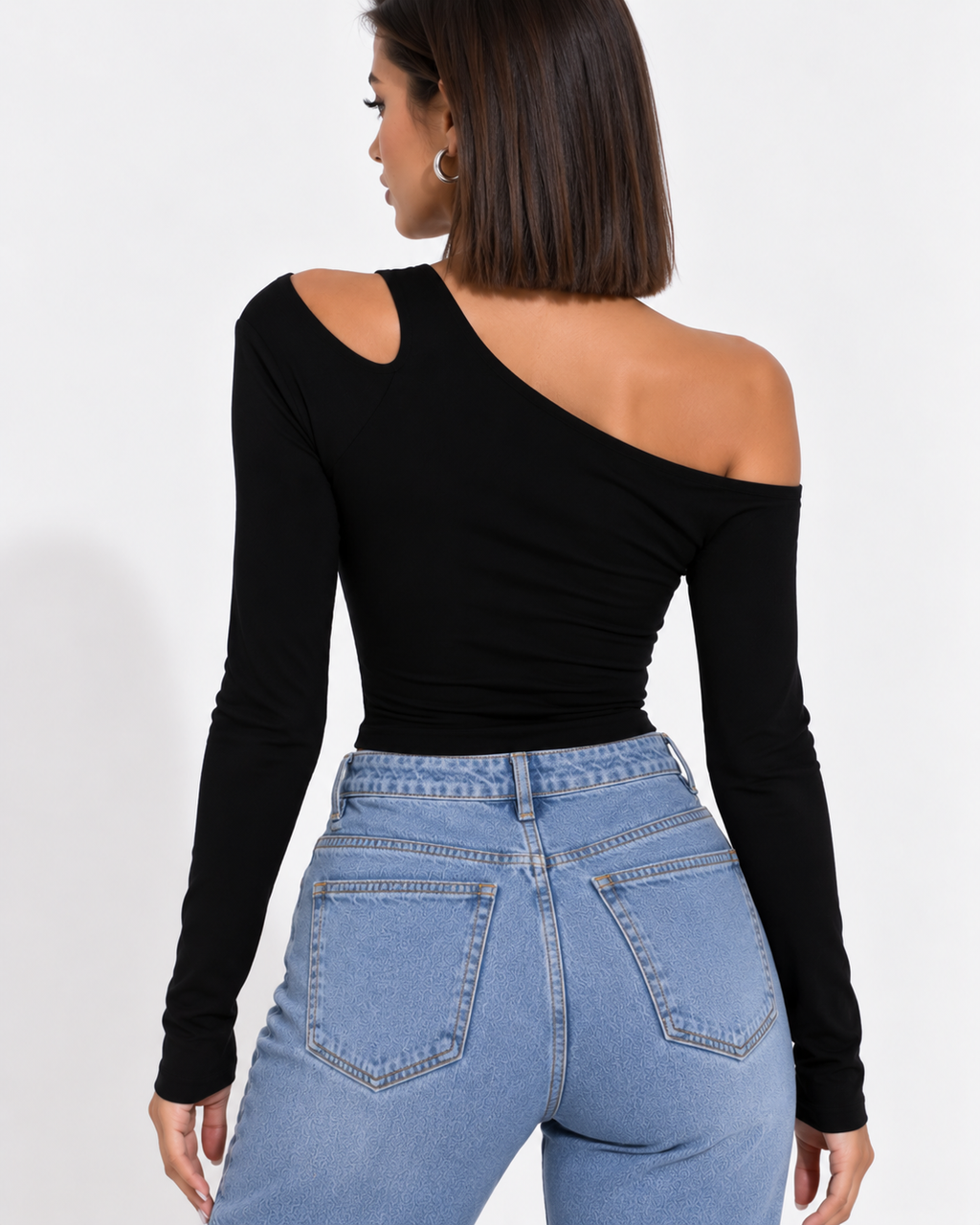 T-Shirt Manches Longues Épaule Dénudée Crop